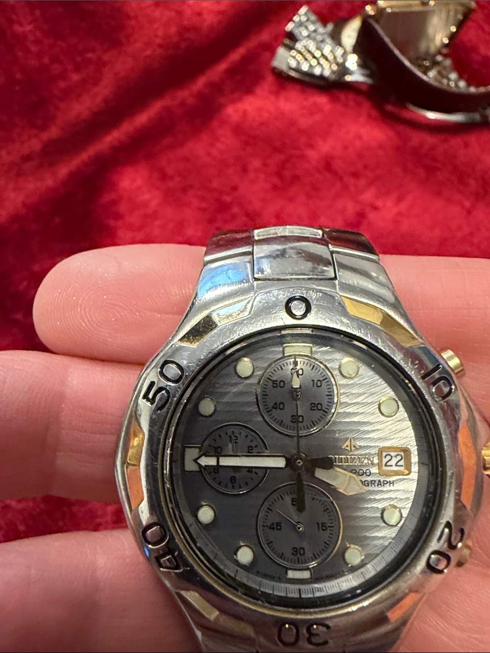 Citizen Promaster Two-Tone StainlessChronograph Watch SilverGold w new battery